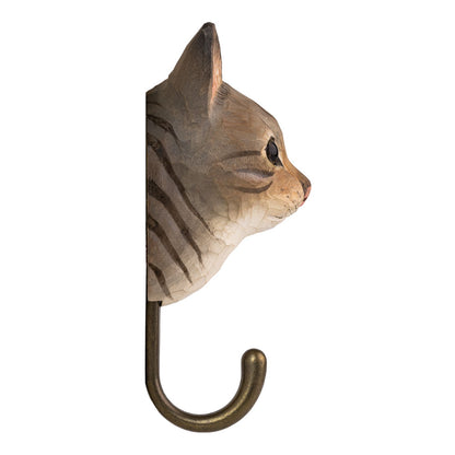 Käsin veistetty seinäkoukku Kissa harmaaraidallinen - Tabby Cat