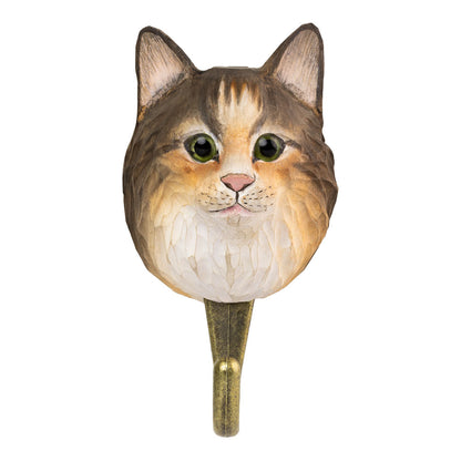 Käsin veistetty seinäkoukku Norjalainen metsäkissa - Norwegian Forest Cat