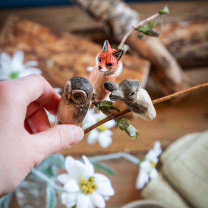 Metsäneläimet koristehahmot - Kettu, pöllö ja jänis