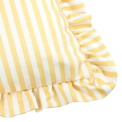 Tyynynpäällinen joka sopii ulkokäyttöön Röyhelo raita keltainen 50 x 50 cm