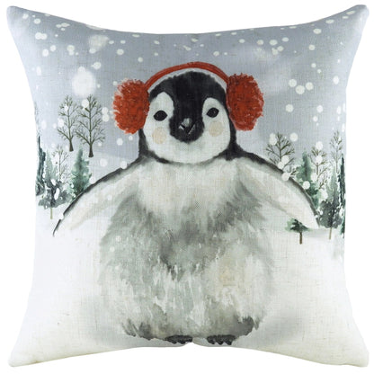 Pingviini punaiset korvaläpät päässä tyynynpäällinen 43 x 43 cm