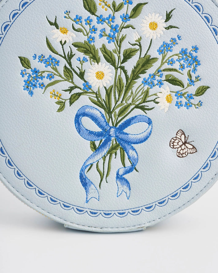 Pieni pyöreä olkalaukku Floral Bow vaaleansininen