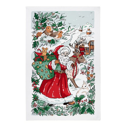 Keittiöpyyhe Joulupukki ja poro - Santa Scene