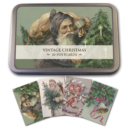 Joulukortit peltirasiassa Vintage Christmas (joulupukki ja lahjasäkki)