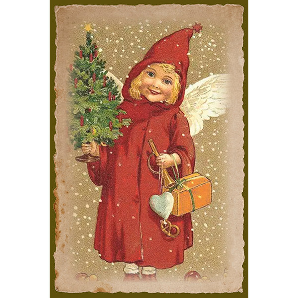 Joulukortit peltirasiassa Joulupukki ja punainen sateenvarjo - Christmas Greetings