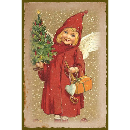 Joulukortit peltirasiassa Joulupukki ja punainen sateenvarjo - Christmas Greetings