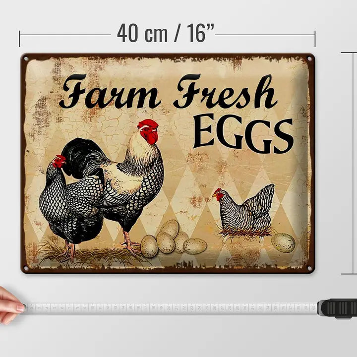 Peltikyltti Farm Fresh Eggs - Beige ruutu