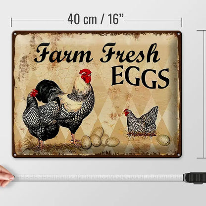 Peltikyltti Farm Fresh Eggs - Beige ruutu