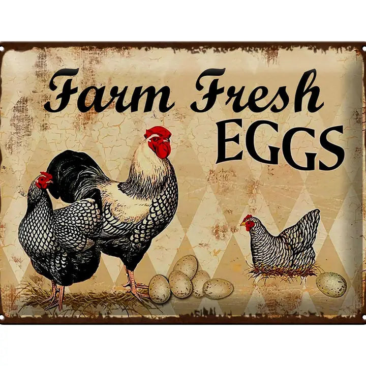 Peltikyltti Farm Fresh Eggs - Beige ruutu