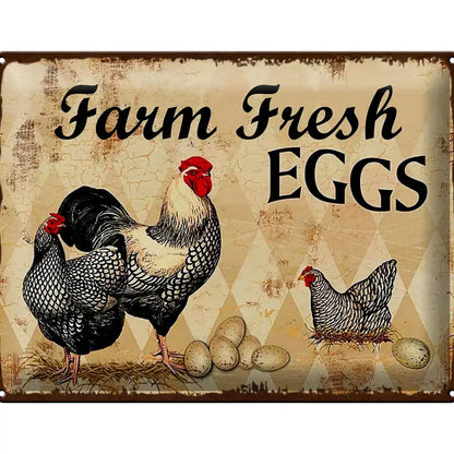 Peltikyltti Farm Fresh Eggs - Beige ruutu