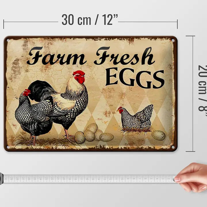 Peltikyltti Farm Fresh Eggs - Beige ruutu