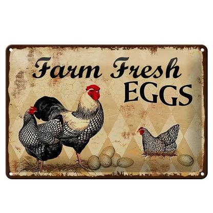 Peltikyltti Farm Fresh Eggs - Beige ruutu