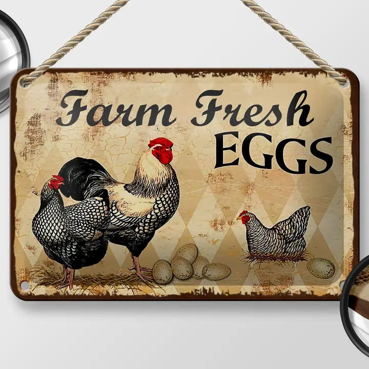 Peltikyltti Farm Fresh Eggs - Beige ruutu