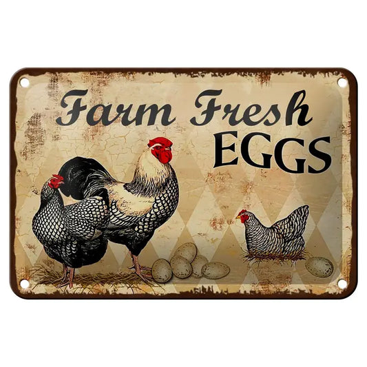 Peltikyltti Farm Fresh Eggs - Beige ruutu