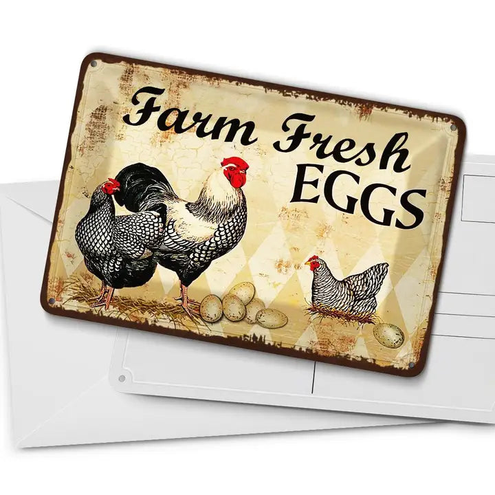 Peltikyltti Farm Fresh Eggs - Beige ruutu