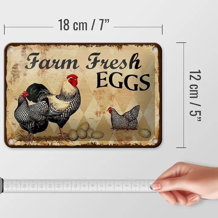 Peltikyltti Farm Fresh Eggs - Beige ruutu