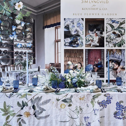 Pöytäliina (extrapitkä) Sininen puutarha - Blue Flower Garden 145 x 350 cm pellava