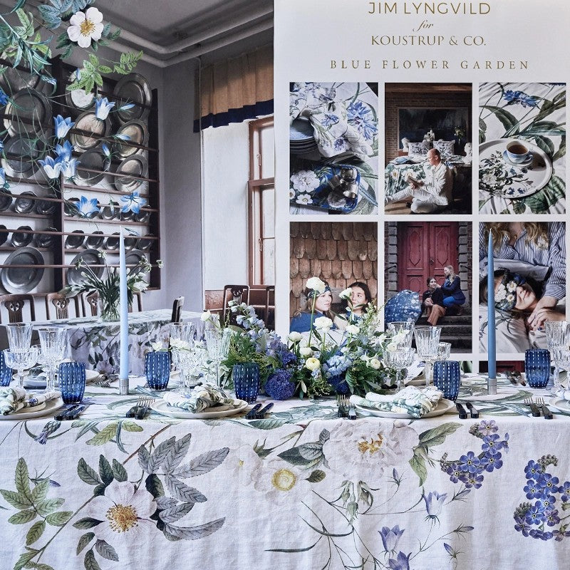 Pöytäliina Sininen puutarha - Blue Flower Garden 145 x 220 cm pellava