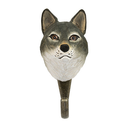 Käsin veistetty seinäkoukku Susi