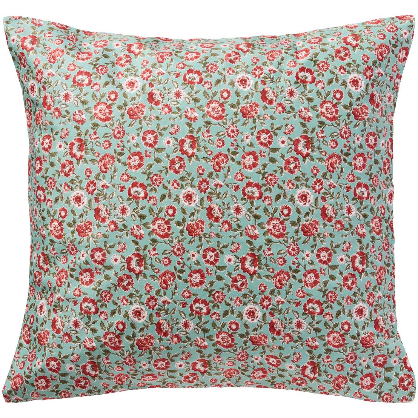 Tyynynpäällinen Punaiset kukat turkoosilla pohjalla 50 x 50 cm