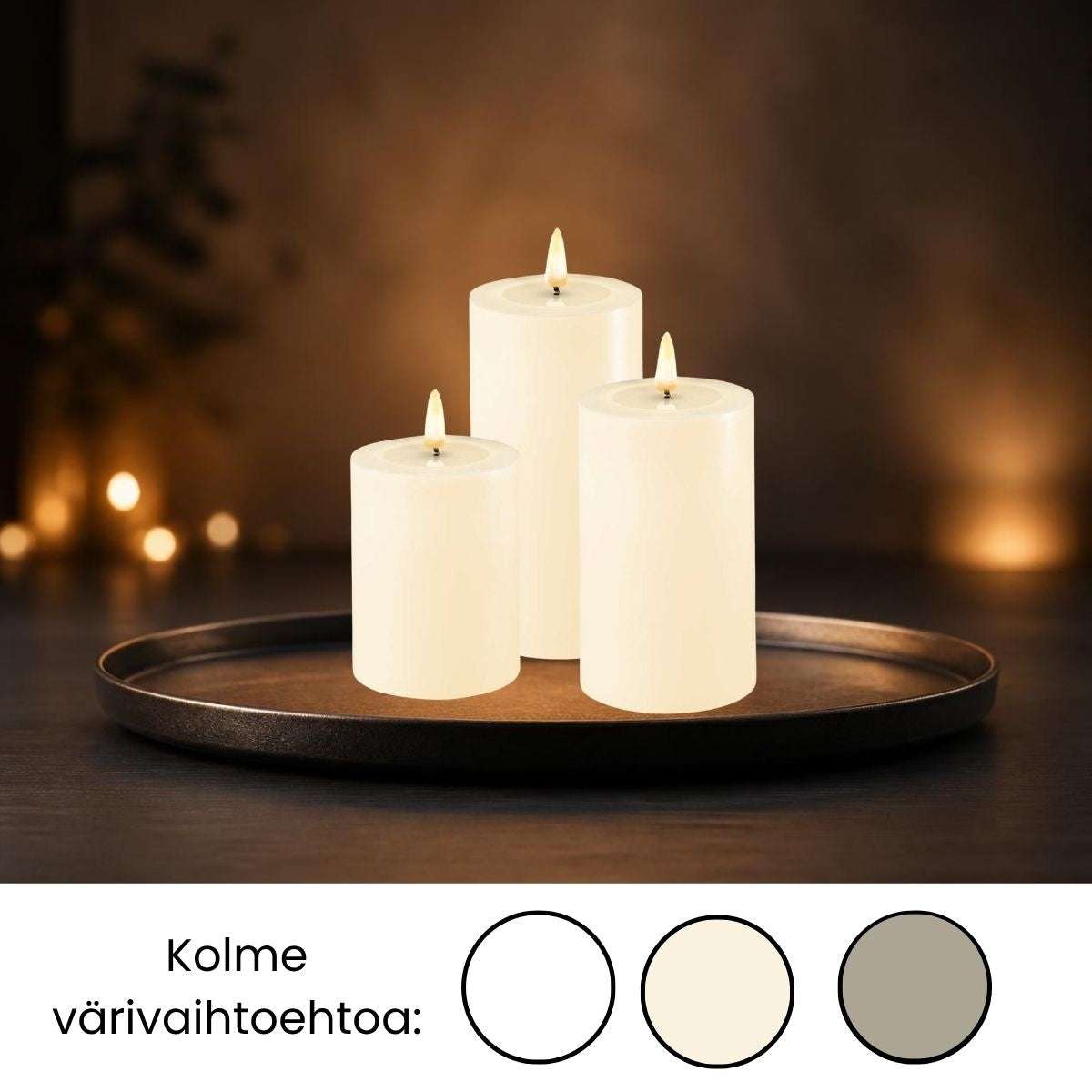 Led-kynttilät 3 kpl setti - Valitse väri (kermanvalkoinen, valkoinen tai hiekanruskea)