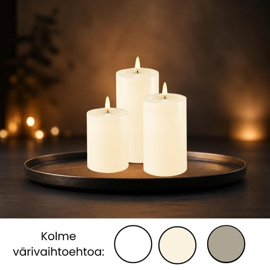 Led-kynttilät 3 kpl setti - Valitse väri (kermanvalkoinen, valkoinen tai hiekanruskea)