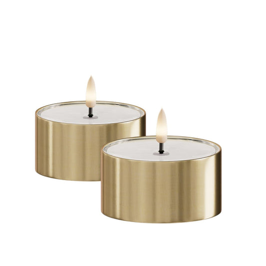 Matala Led-kynttilä / jumbotuikku ulkokäyttöön 2 kpl - Kullanvärinen metallikuori halk. 8 cm