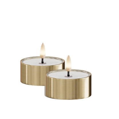Matala Led-kynttilä / jumbotuikku ulkokäyttöön 2 kpl - Kullanvärinen metallikuori halk. 7 cm