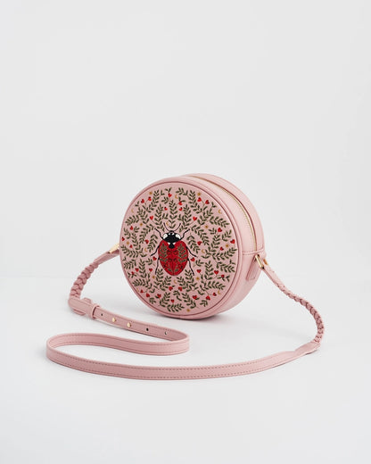 Pyöreä pieni olkalaukku Leppäkerttu - Ladypink vaaleanpunainen