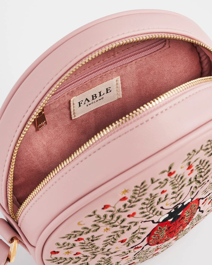 Pyöreä pieni olkalaukku Leppäkerttu - Ladypink vaaleanpunainen