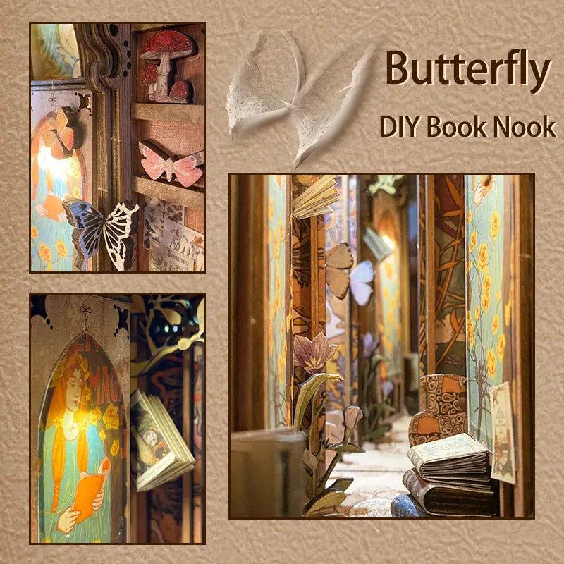DIY Minimaailma kirjahyllyyn - Butterfly of Unknown Lands Book Nook