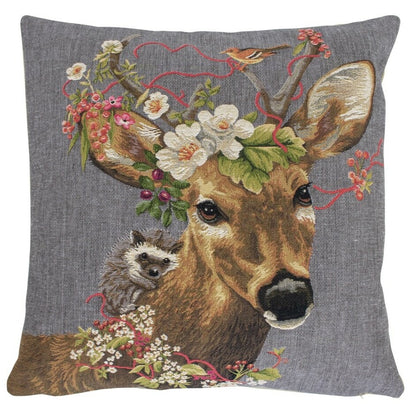 Gobeliini tyynynpäällinen Kukka-kauris ja siili 45 x 45 cm