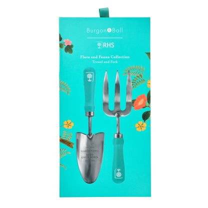 Istutuslapio ja rikkaruohohaarukka lahjalaatikossa Flora & Fauna