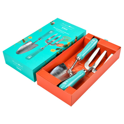 Istutuslapio ja rikkaruohohaarukka lahjalaatikossa Flora & Fauna