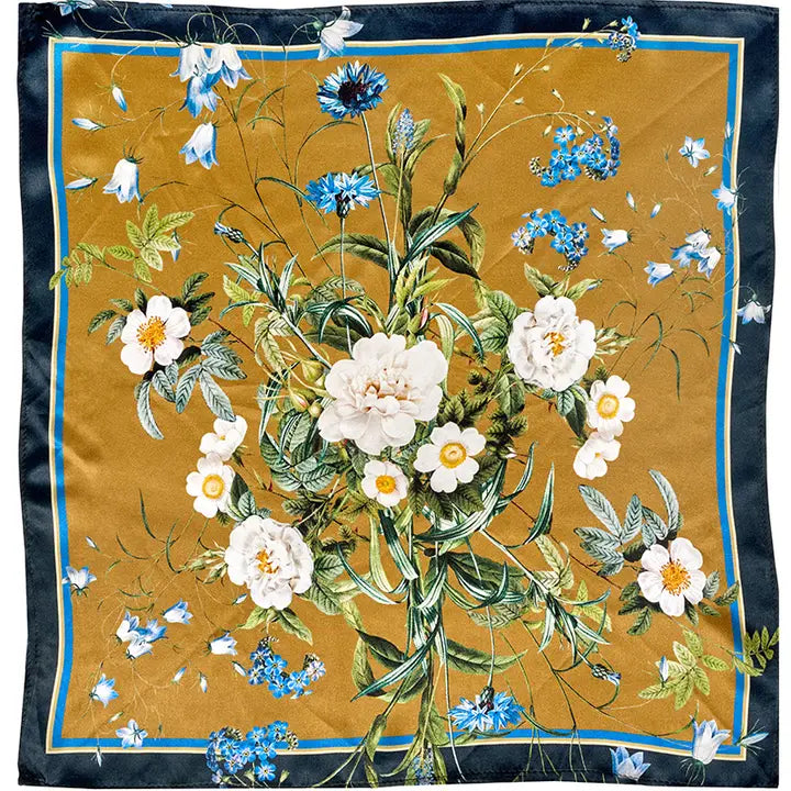 Sillkihuivi Sininen puutarha - Blue Flower Garden 90 x 90 cm