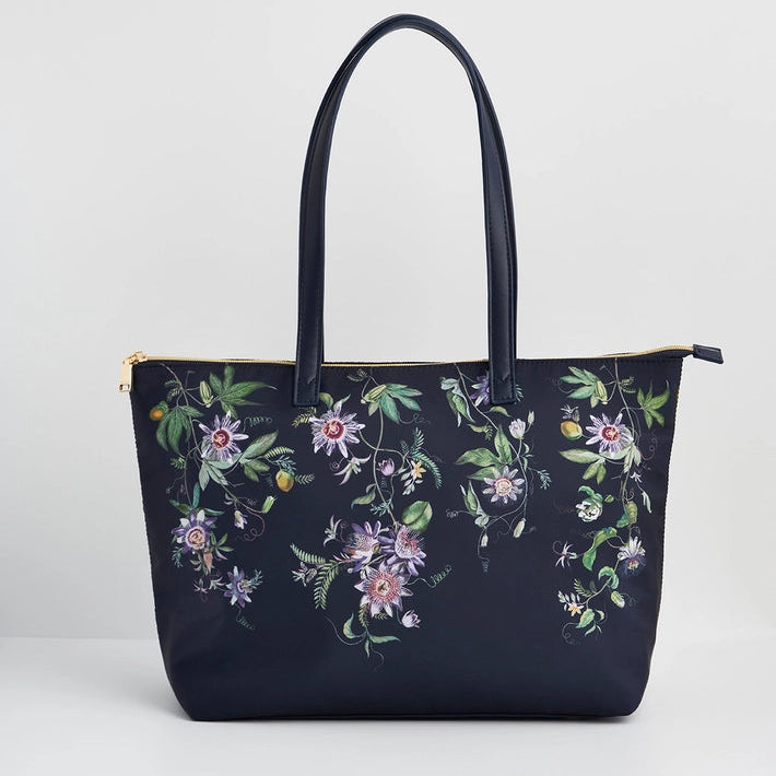 Iso käsilaukku Passion Flower tummansininen