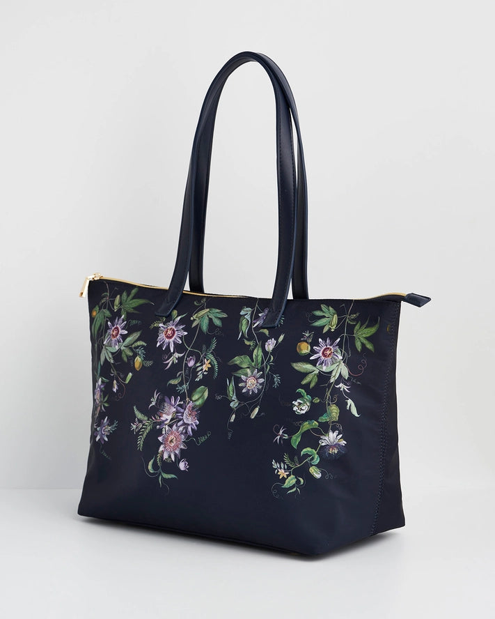 Iso käsilaukku Passion Flower tummansininen