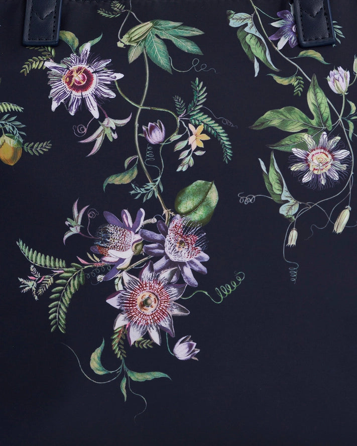 Iso käsilaukku Passion Flower tummansininen