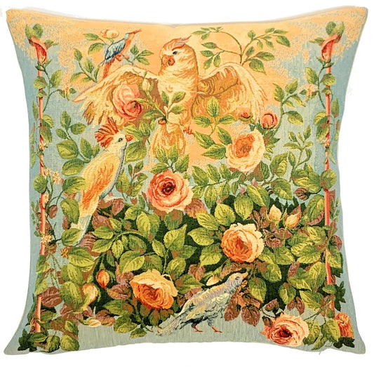 Gobeliini tyynynpäällinen Ruusut ja linnut 45 x 45 cm