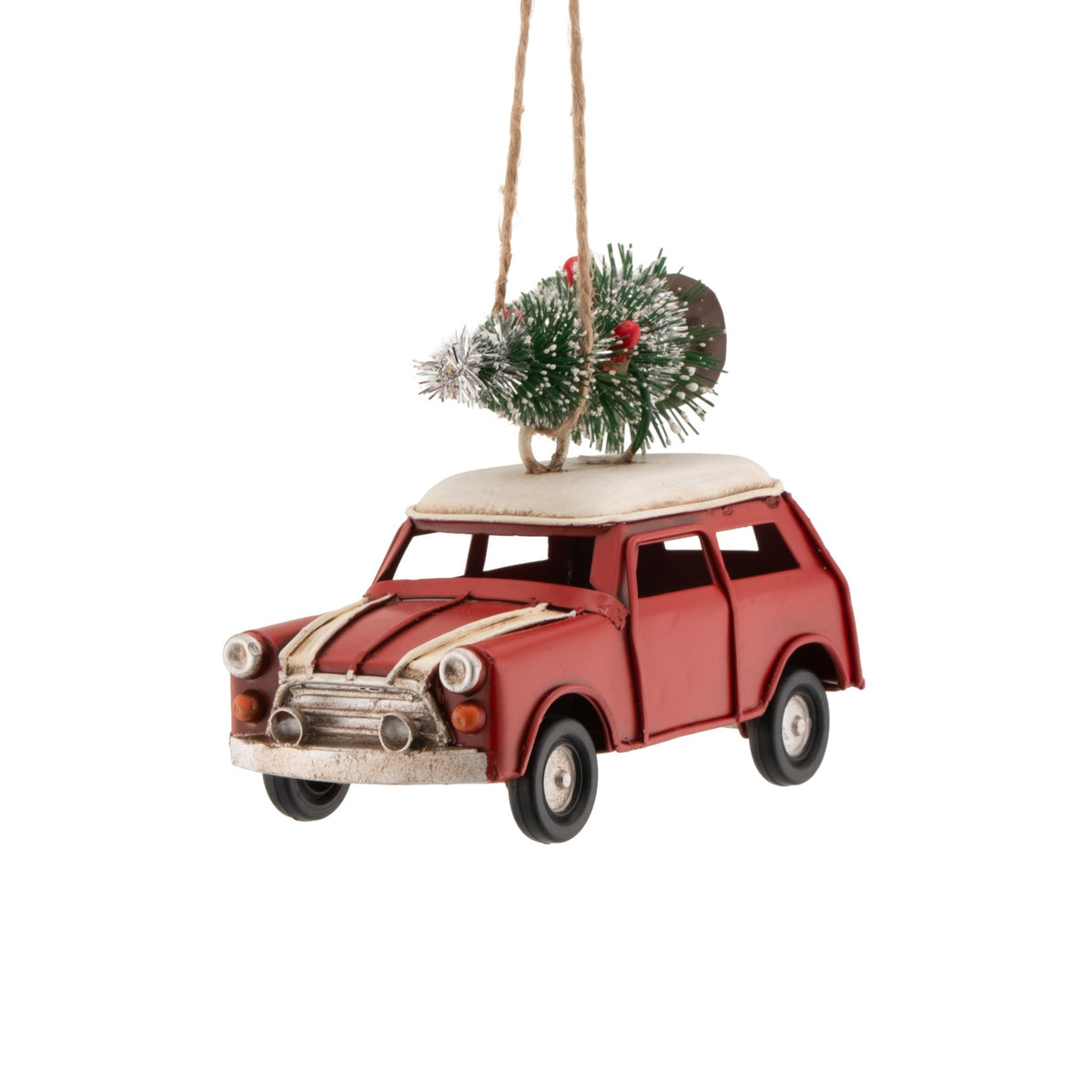 Joulukuusenkoriste Vintage-auto ja joulukuusi