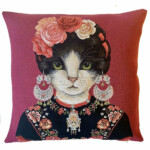 Gobeliini tyynynpäällinen Kissa - Kahlo Cat pinkki on lisätty toivelistallesi