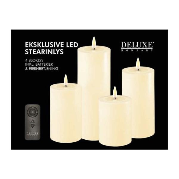 Kermanvalkoinen (Creme) Led kynttilä kaukosäätimellä 4 kpl lahjalaatikko, Deluxe Homelight
